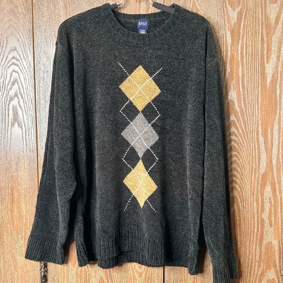 Basic Editions Acrylic Men's Dark Grey Scoop Neck Sweater Argyle Lg Pullover Top - Picture 1 of 7
